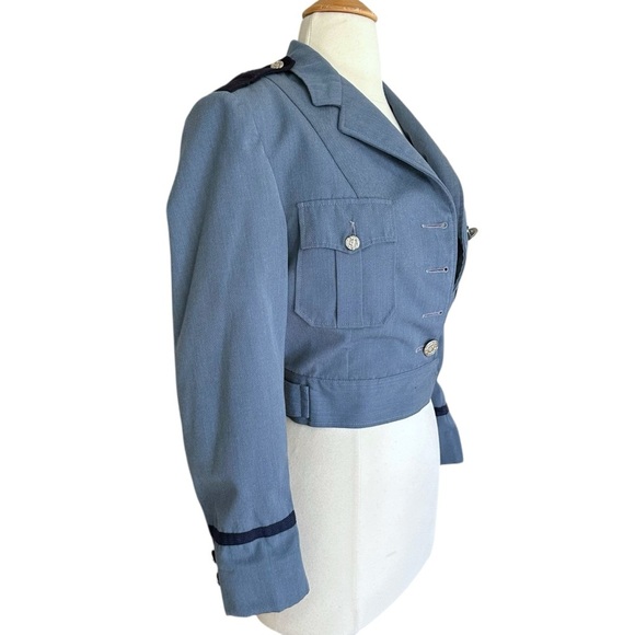 Vintage Somes Uniforms Cropped Military Jacket Blue Wool Blend Epaulet 70s/80s - Picture 4 of 15